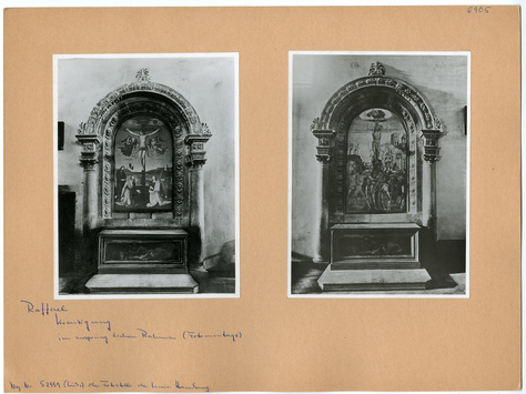 Vorschaubild Città di Castello: San Domenico, Altar mit Raffaels Kreuzigung Christi, Fotomontage im ursprünglichen Rahmen